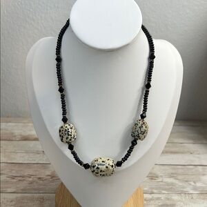 Dalmatian Stone Necklace with Crystal Accents